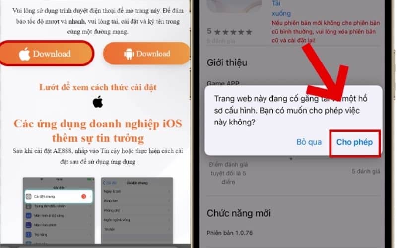 Chọn download dành cho IOS và nhấn tải xuống